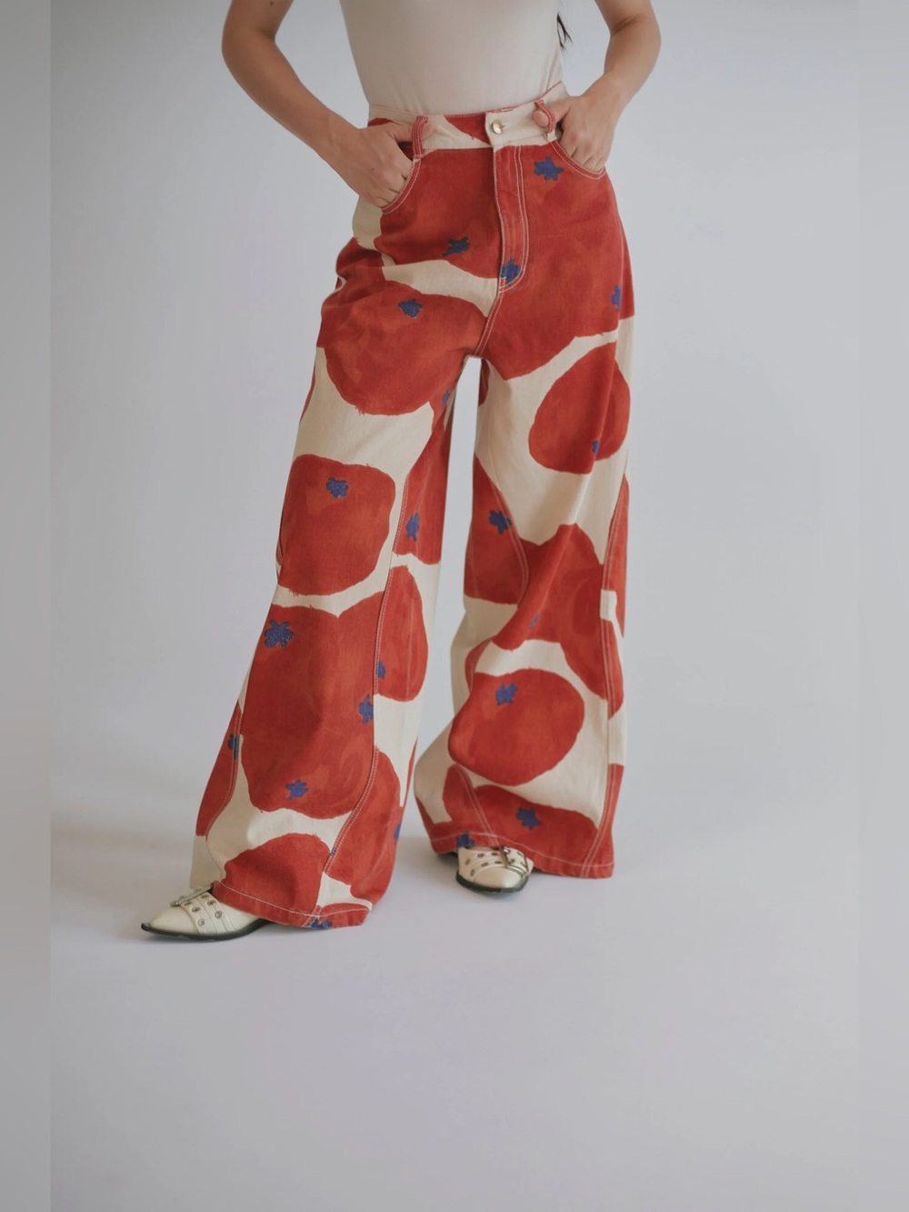 SIXXTA Tomatoes Fun Maxi Jeans Wide Leg Baggy Size 2